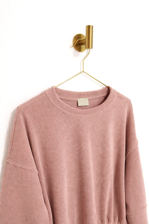 Prążkowany Dres Camp - Dusty Pink