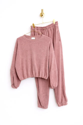 Prążkowany Dres Camp - Dusty Pink