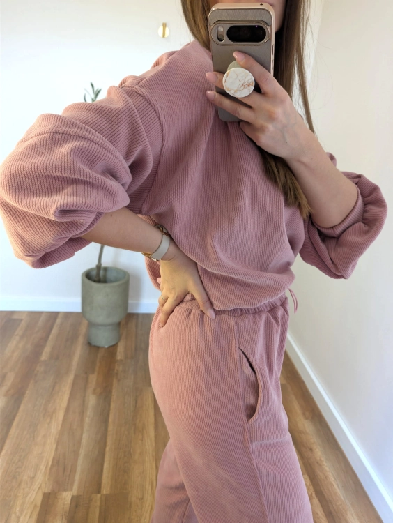Prążkowany Dres Camp - Dusty Pink