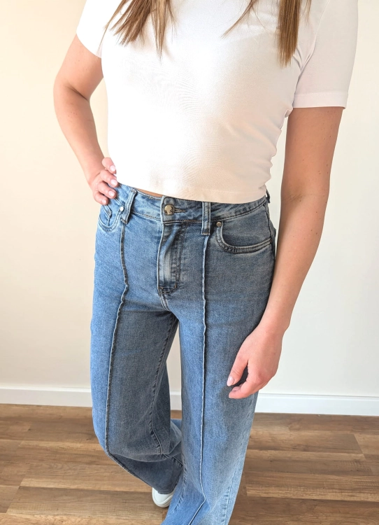 Spodnie WIDE LEG z przeszyciem - Deep Blue