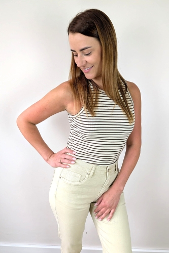 Top Prążkowany w paski - Cream Mocha Stripe