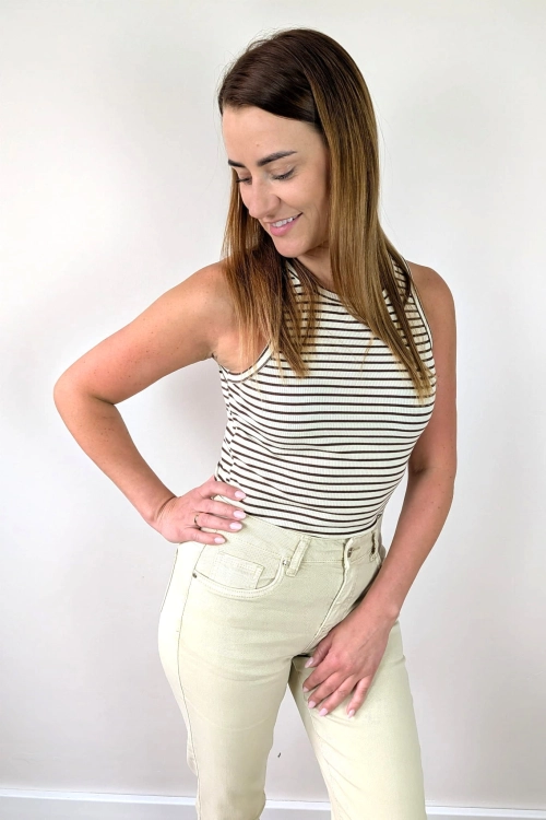 Top Prążkowany w paski - Cream Mocha Stripe